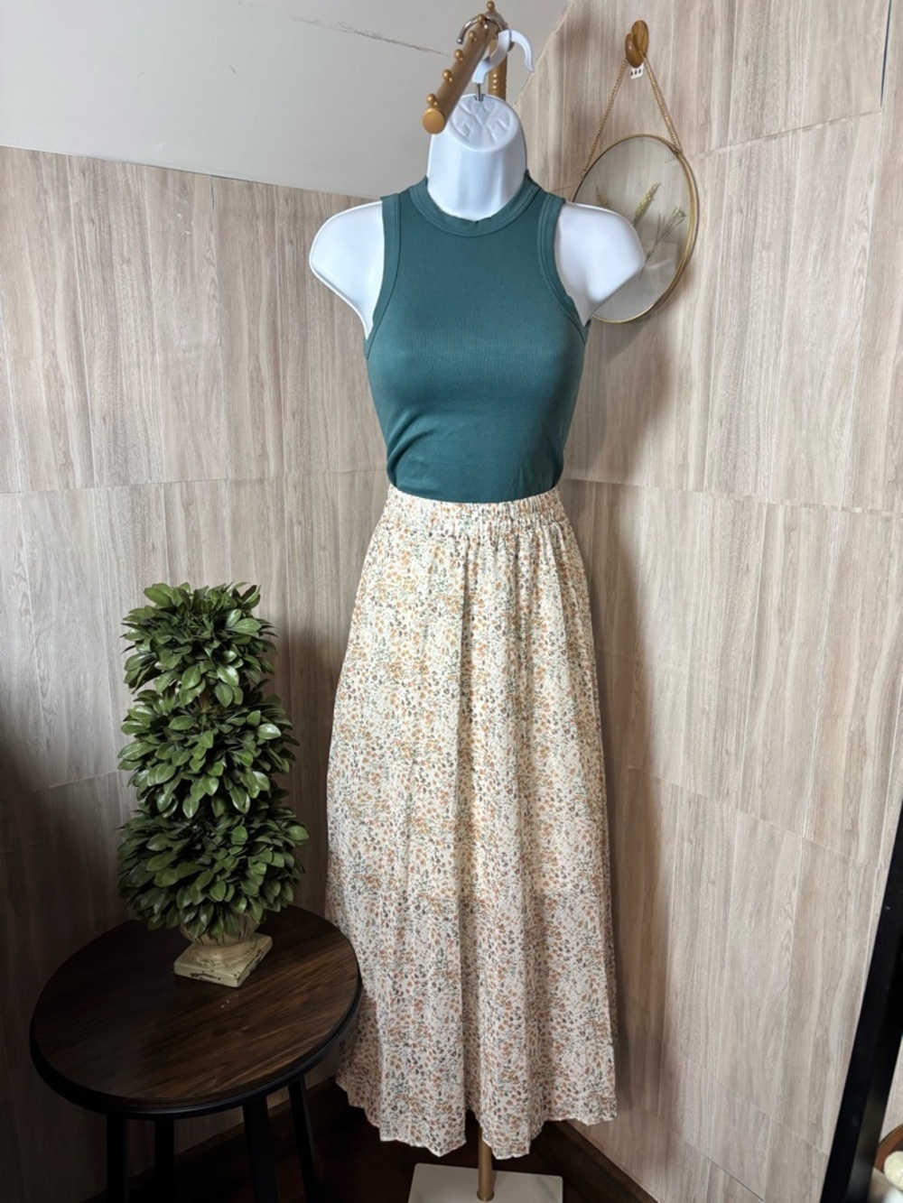 Wishlist Apparel Cream Floral Maxi Skirt with Elastic Waistband